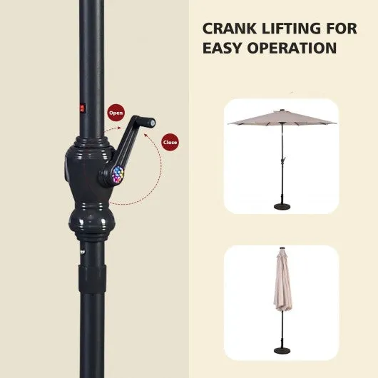 10FT Patio Solar Umbrella LED Patio Market Steel Tilt W/ Crank Outdoor New-beige