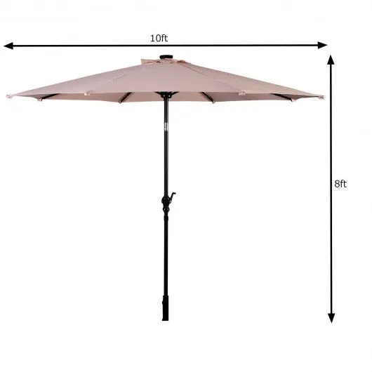 10FT Patio Solar Umbrella LED Patio Market Steel Tilt W/ Crank Outdoor New-beige