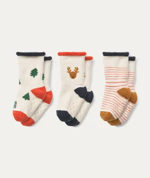 3 Pack Eloy Anti slip Baby Socks - Holiday reindeer / Sandy mix