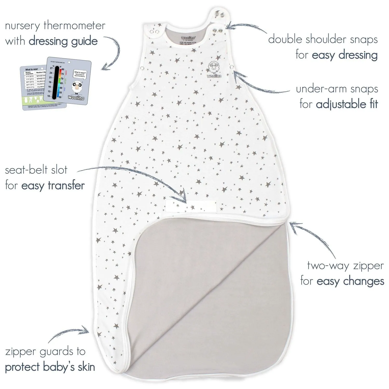 4 Season Ultimate Baby Sleep Bag, Merino Wool & Organic Cotton, 2 Months - 2 Years, Sun