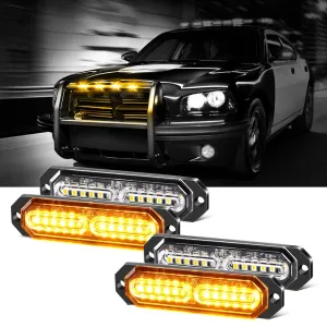 (4PSC/SET) 12LED Emergency Surface Mount Grill Strobe Light for Trucks Vehicles ATV RV Cars Van