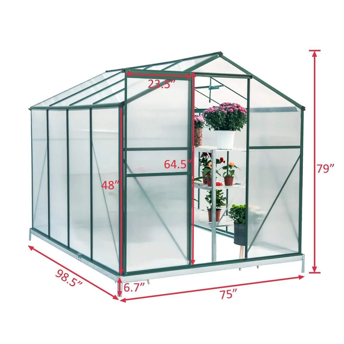 8'x6'x6.6' Aluminum Greenhouse Walk-in Garden Plant Greenhouses