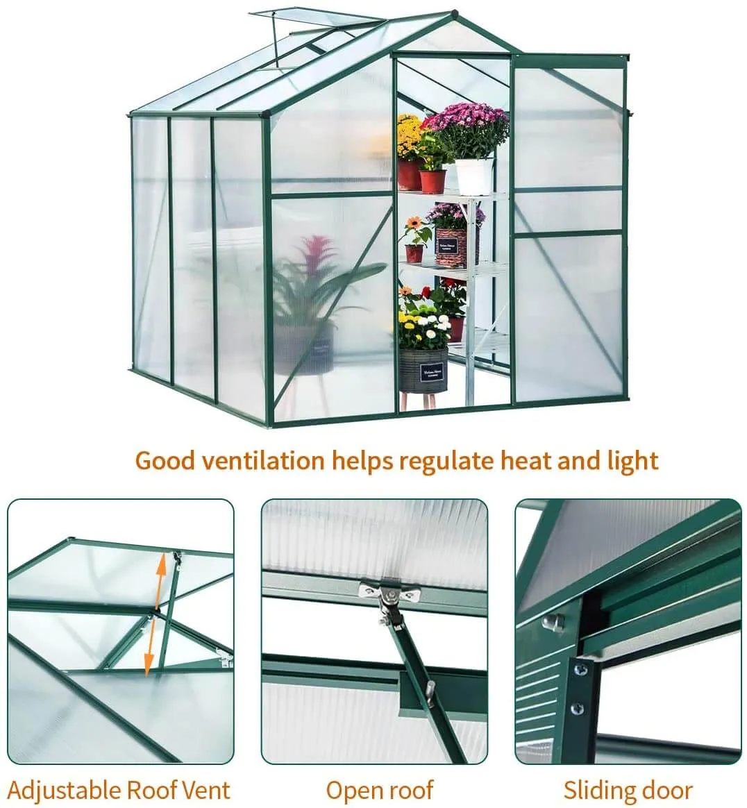 8'x6'x6.6' Aluminum Greenhouse Walk-in Garden Plant Greenhouses