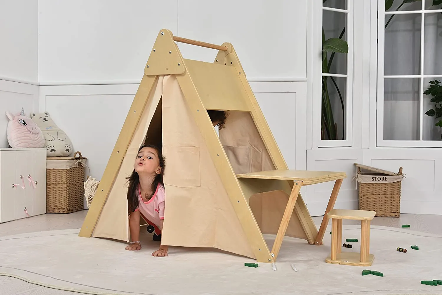 Avenlur Oak - Wood Learning Tent and Climber with Desk and Chair