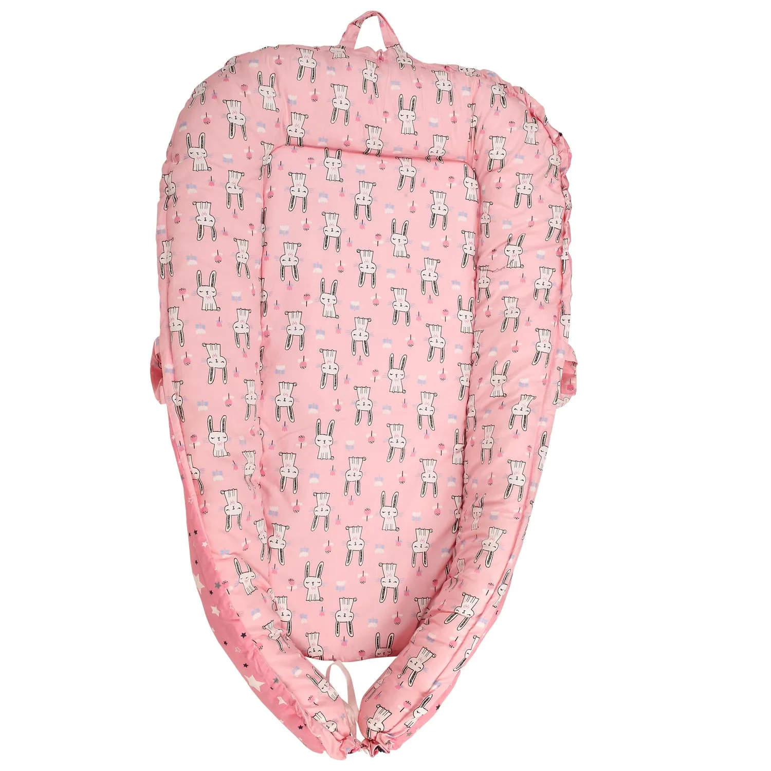 Baby Bed Cum Carry Nest Star And Rabbit Pink