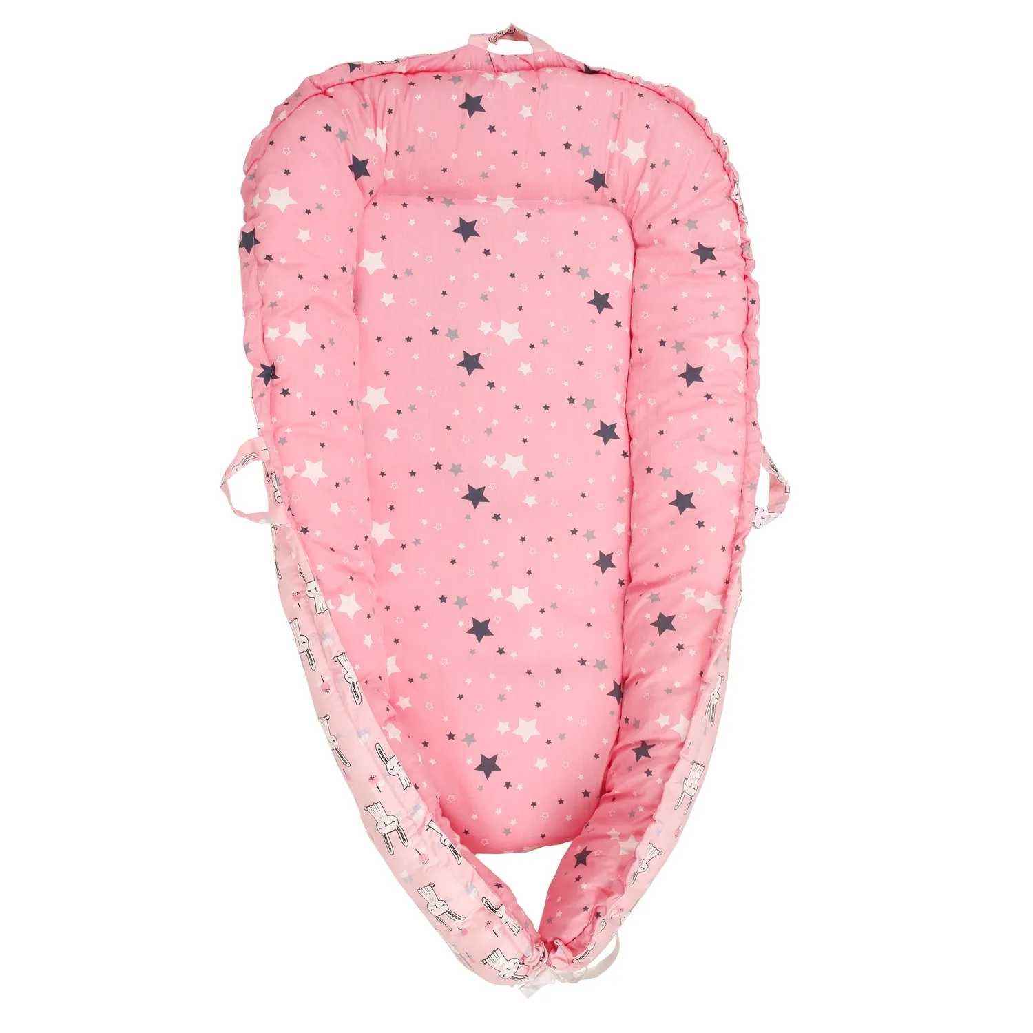 Baby Bed Cum Carry Nest Star And Rabbit Pink