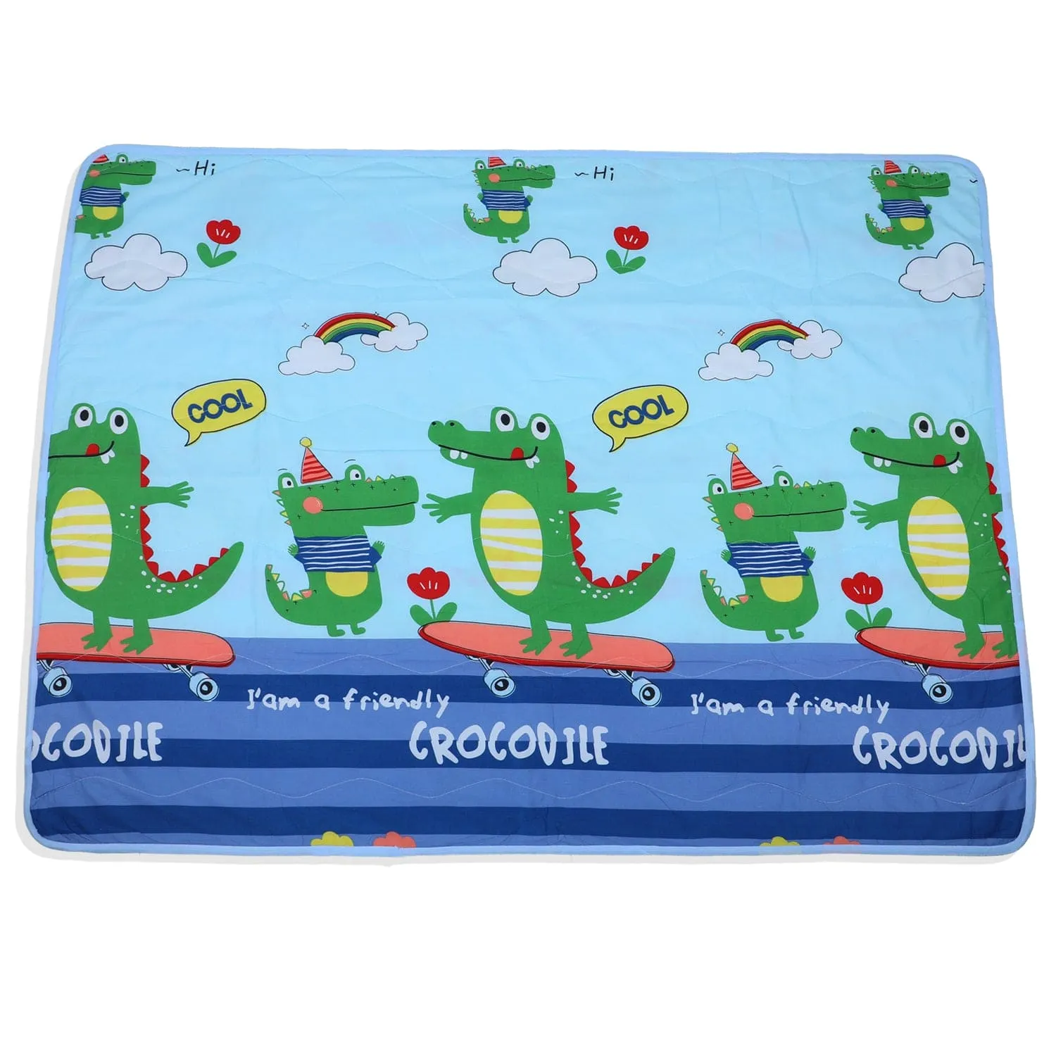 Baby Moo Cool Crocodile Soft Quilted Premium Reversible Blanket - Blue