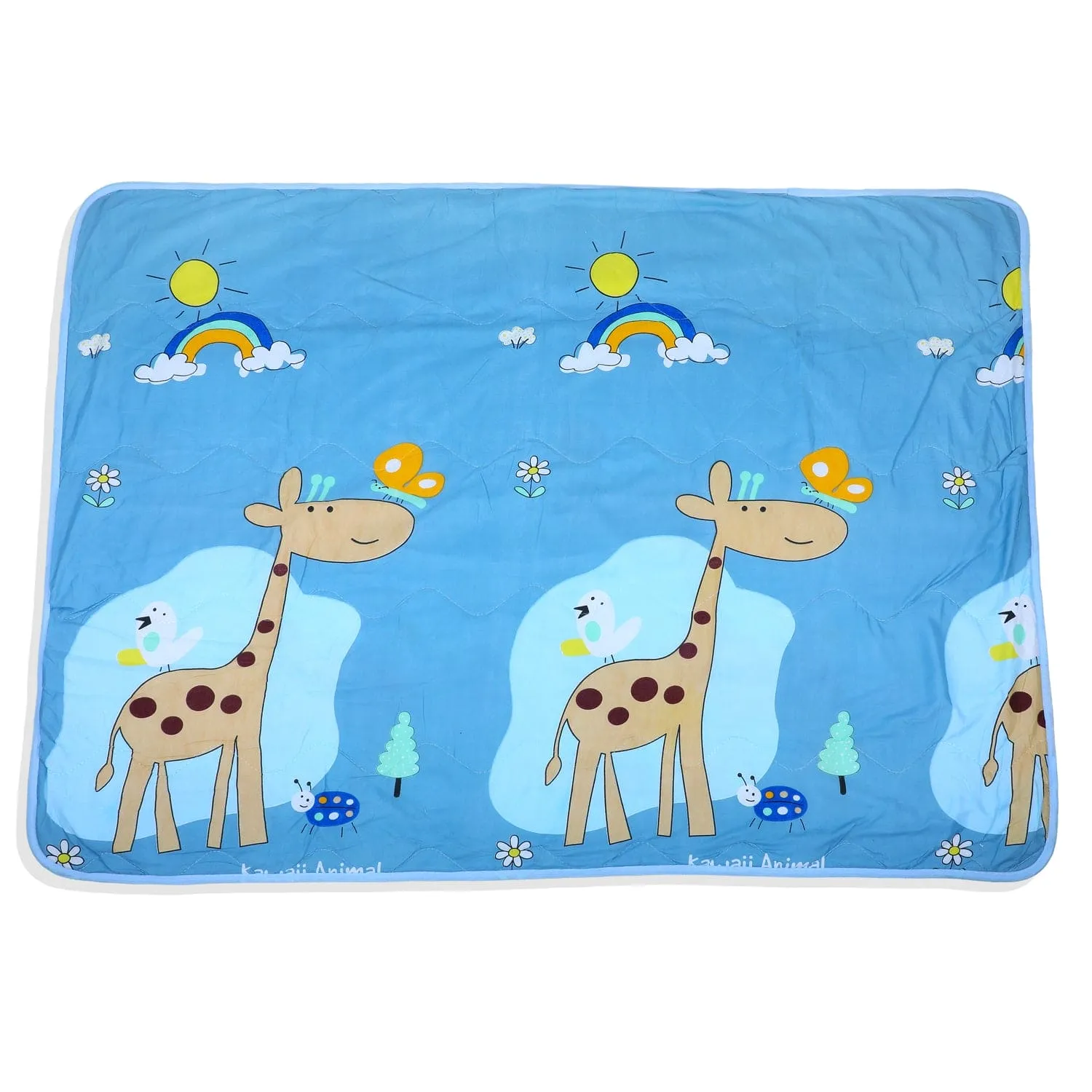 Baby Moo Sunny Day With Giraffe Soft Quilted Premium Reversible Blanket - Blue