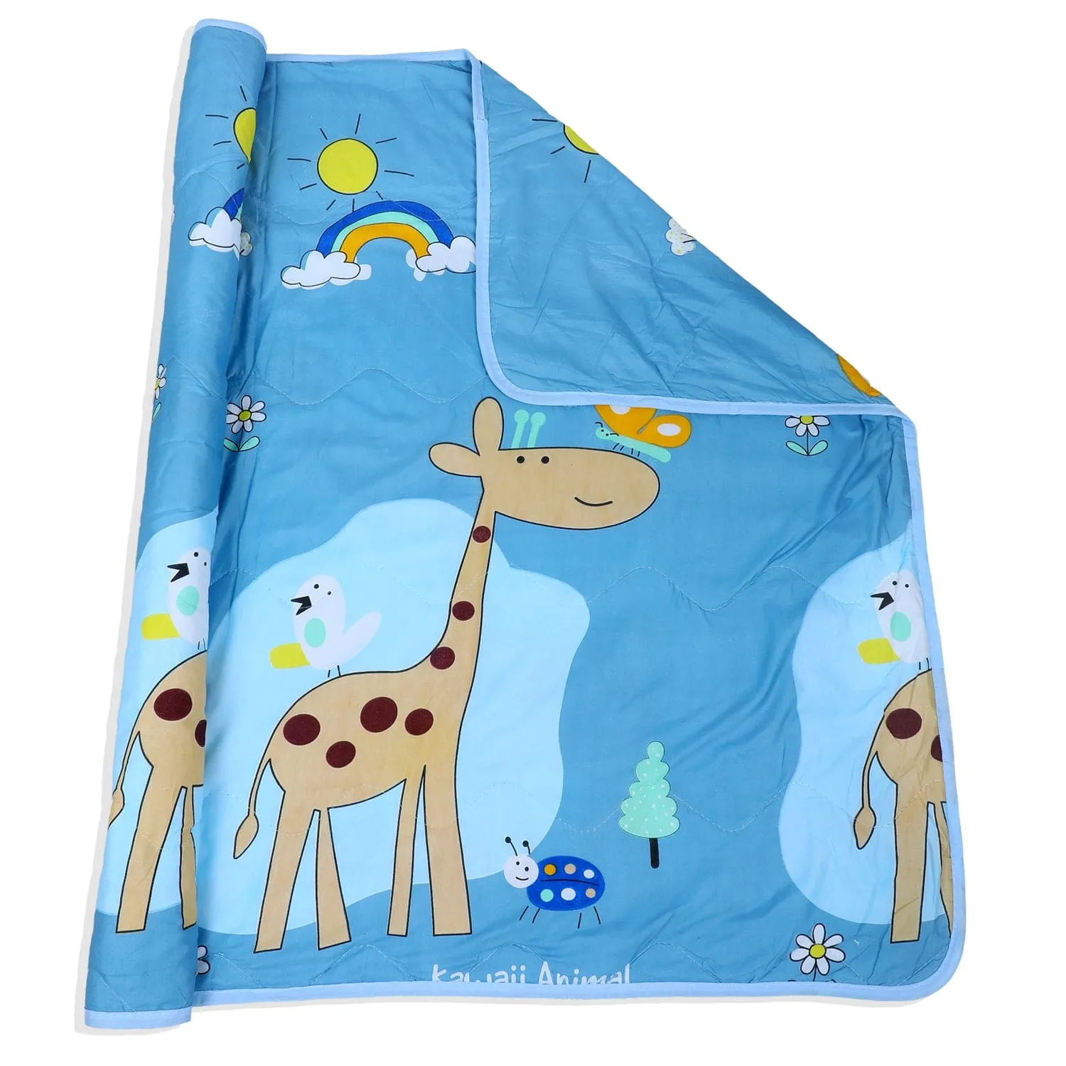 Baby Moo Sunny Day With Giraffe Soft Quilted Premium Reversible Blanket - Blue