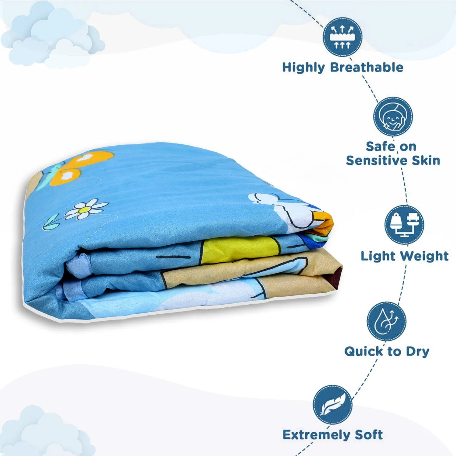 Baby Moo Sunny Day With Giraffe Soft Quilted Premium Reversible Blanket - Blue