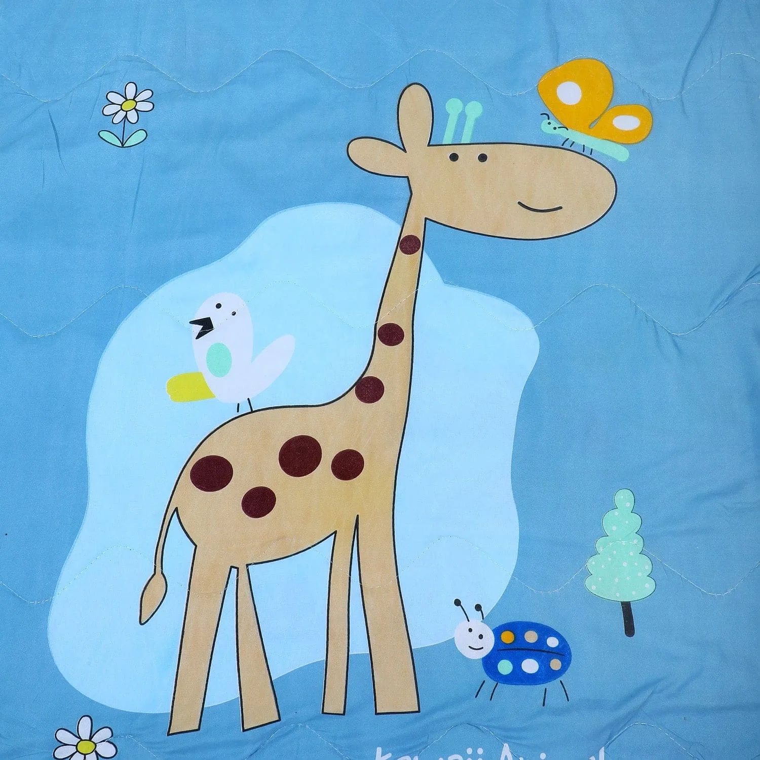 Baby Moo Sunny Day With Giraffe Soft Quilted Premium Reversible Blanket - Blue