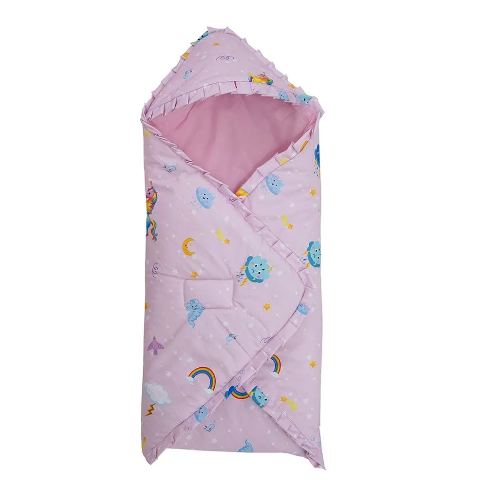 Baby Moo Unicorn Premium Quilted Hood Wrapper - Pink