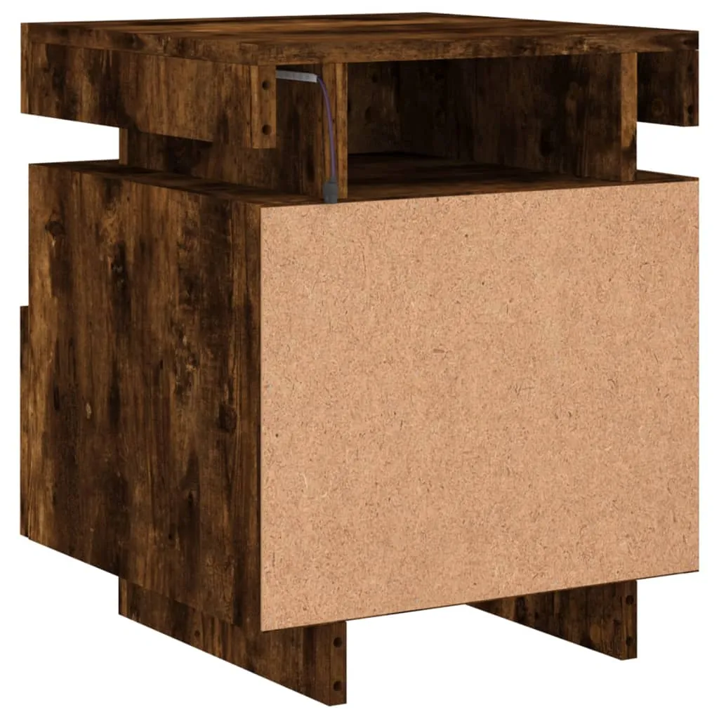 Bedside Cabinet with LED Lights Smoked Oak 40x39x48.5 cm