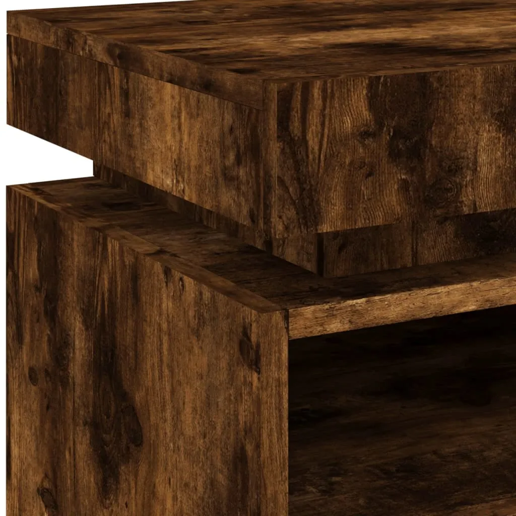 Bedside Cabinet with LED Lights Smoked Oak 40x39x48.5 cm