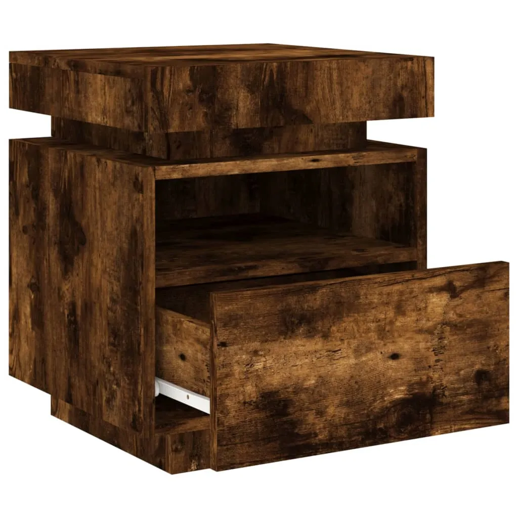 Bedside Cabinet with LED Lights Smoked Oak 40x39x48.5 cm