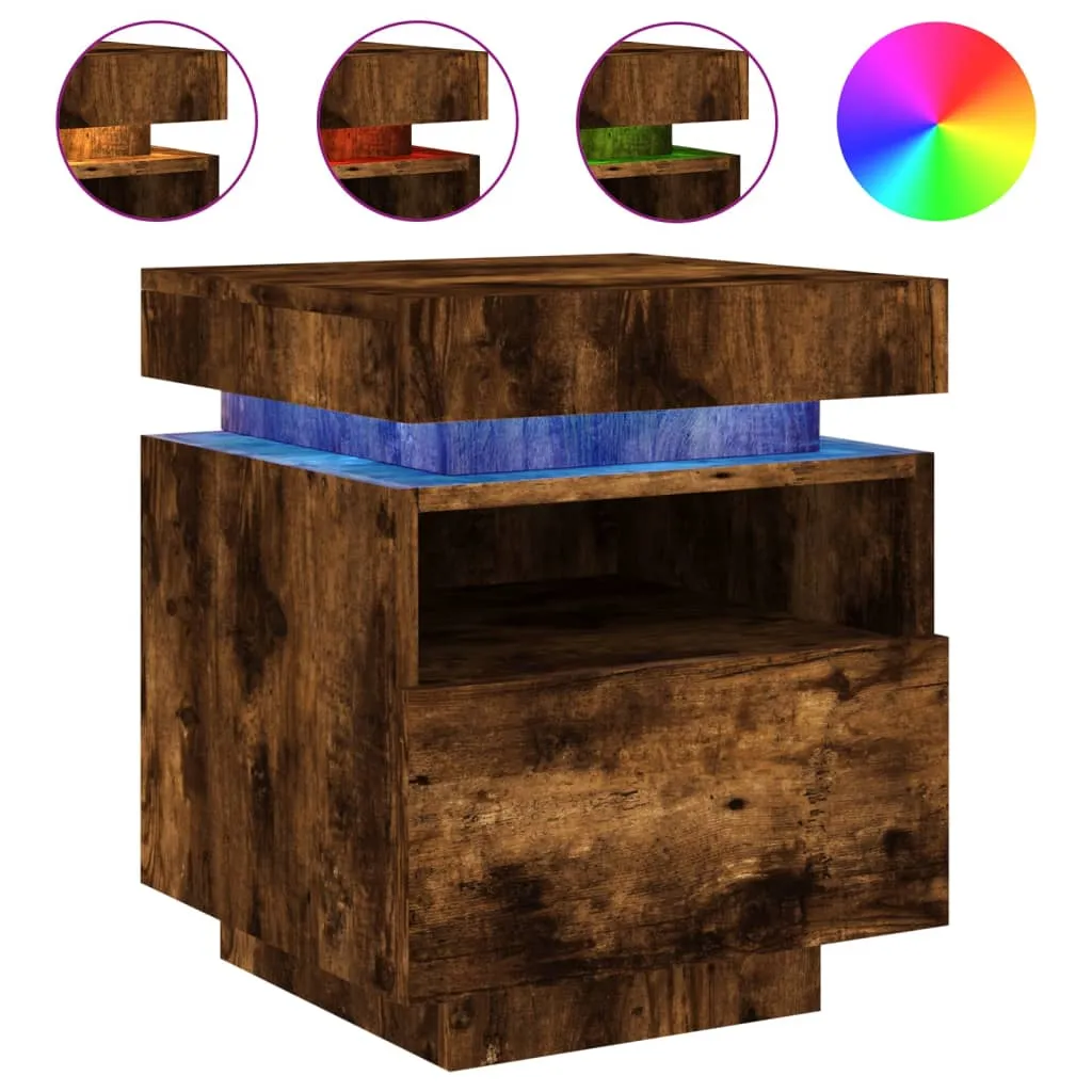 Bedside Cabinet with LED Lights Smoked Oak 40x39x48.5 cm