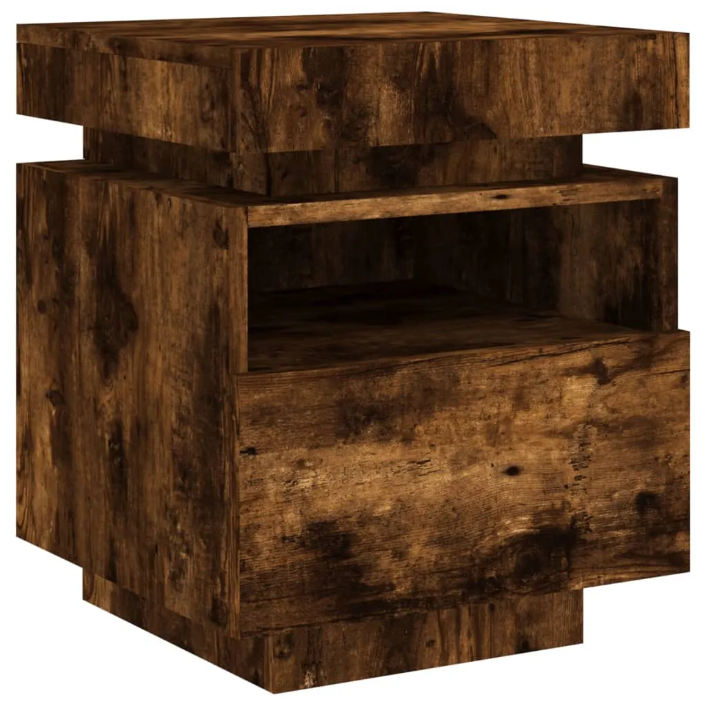 Bedside Cabinet with LED Lights Smoked Oak 40x39x48.5 cm