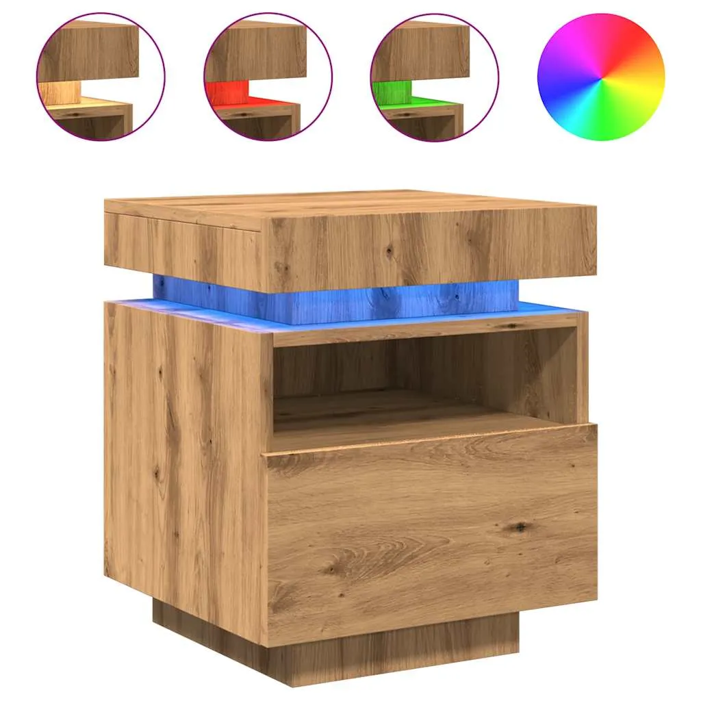 Bedside Cabinets with LED Lights 2 pcs Artisan Oak 40x39x48.5 cm