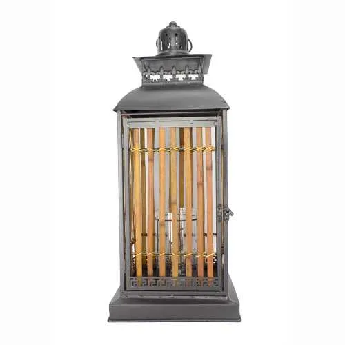 Burnished Bronze Metal and Bamboo Lantern