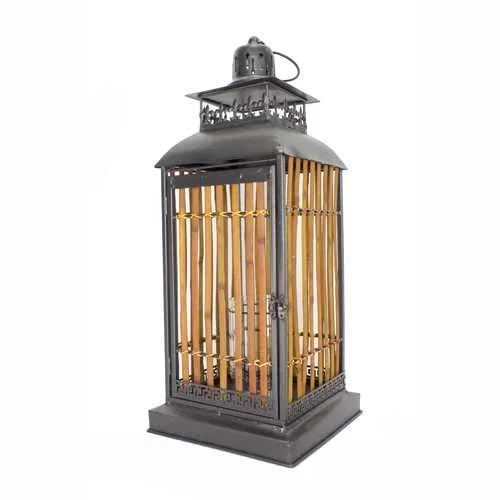 Burnished Bronze Metal and Bamboo Lantern