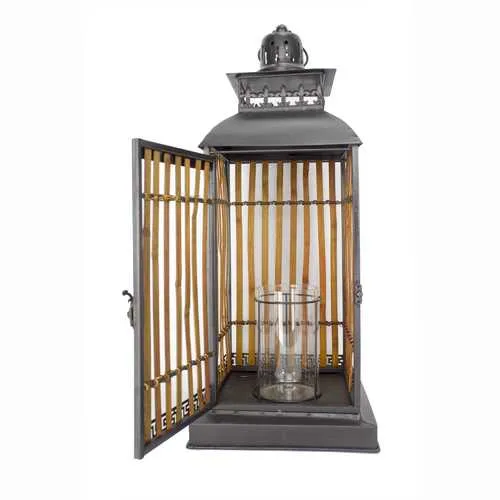 Burnished Bronze Metal and Bamboo Lantern