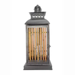 Burnished Bronze Metal and Bamboo Lantern