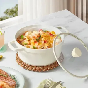 Ceramic Stock Pot Seafood Pot Casserole with Glass Lid Cookware