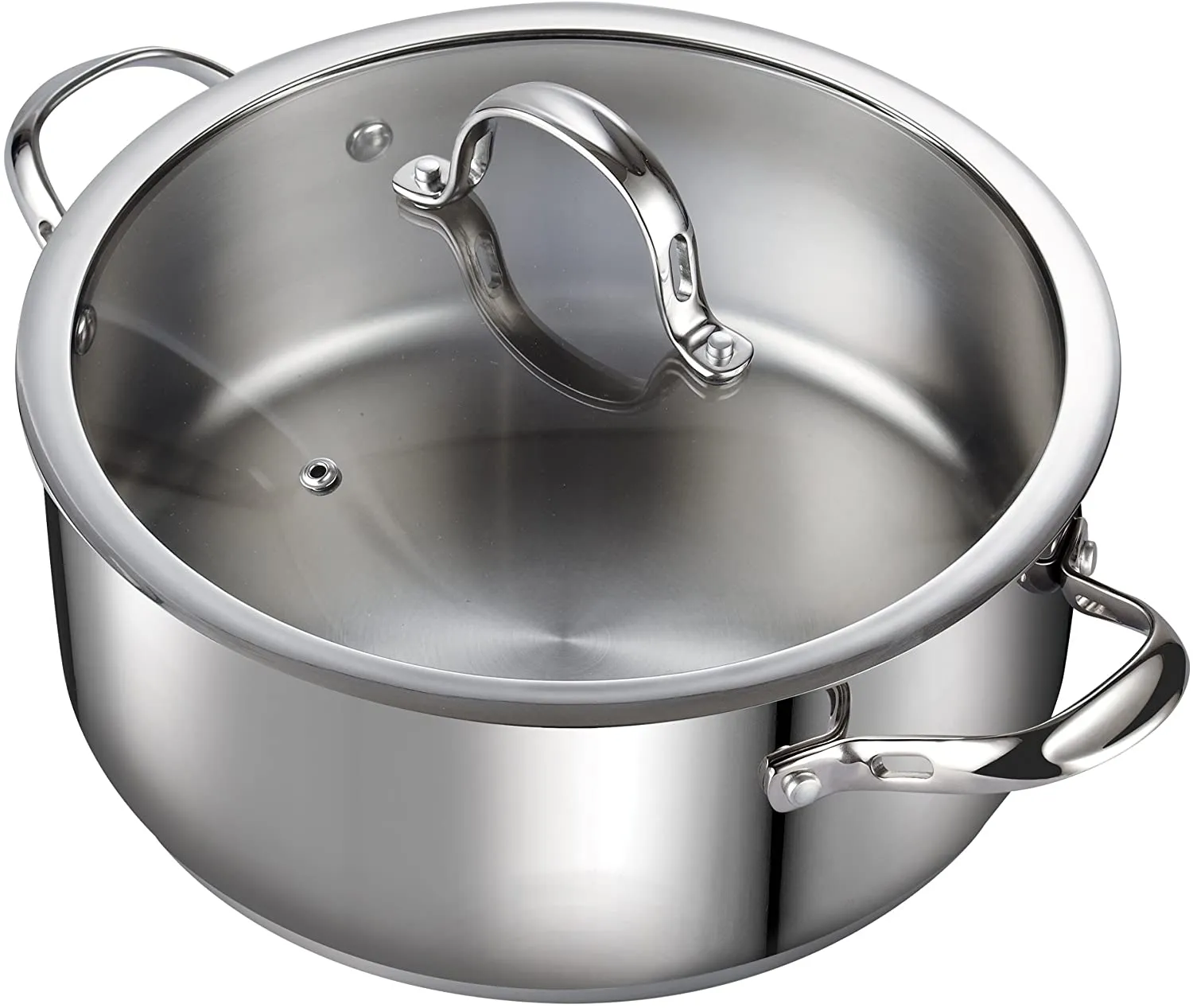 Cooks Standard Dutch Oven Casserole with Glass Lid, 7-Quart Classic Stainless Steel Stockpot, Silver