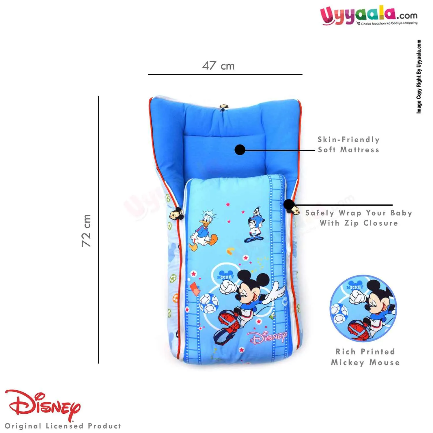 DISNEY Baby Carry Nest (Sleeping Bag) Cotton Mickey & Duck Print 0 m Age - Blue