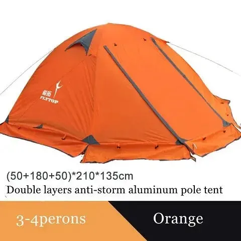 Flytop-Outdoor Camping Tent With Snow Skirt, Double Layer, Aluminum Rod, Topwind 2 Plus, 4 Seasons, Good Quality