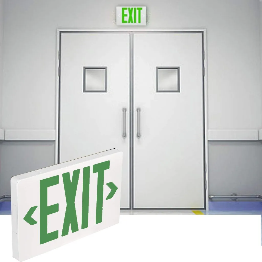 Green LED Exit Sign, Double Sided, 4W, UL,CUL, AC 120V-277V, 90-min Backup Battery, Exit Light for Business, Residential