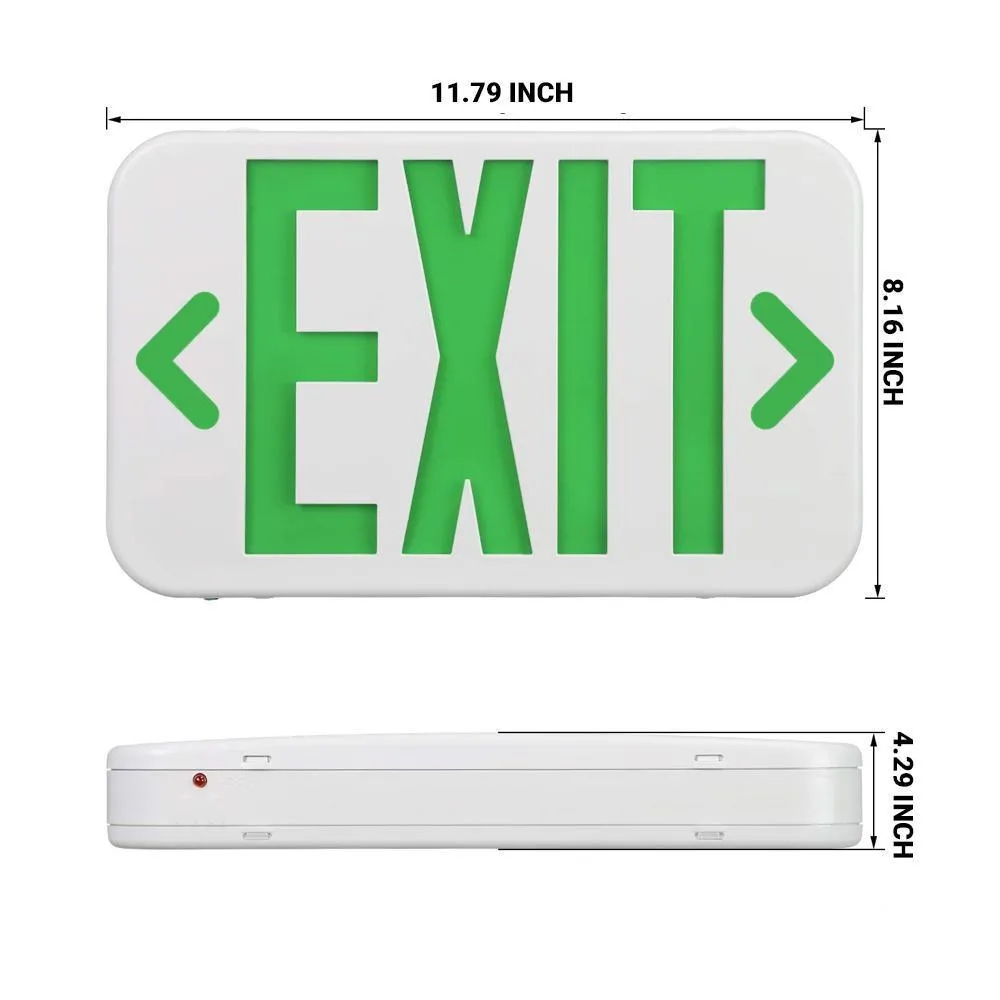 Green LED Exit Sign, Double Sided, 4W, UL,CUL, AC 120V-277V, 90-min Backup Battery, Exit Light for Business, Residential