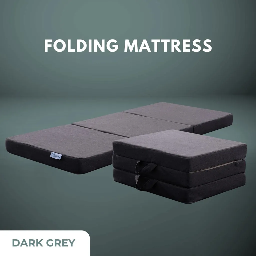 High-Density 3-Fold Folding Mattress, Dark Grey, Single - GOMINIMO