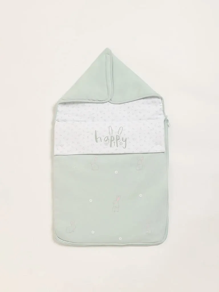 HOP Baby Light Sage Bunny Adorned Sleeping Bag