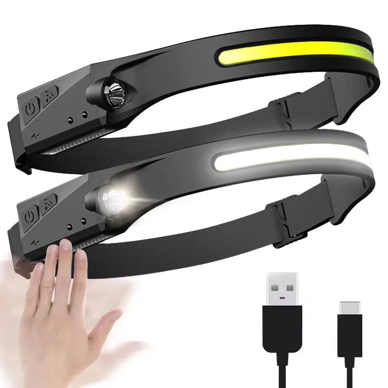 Induction Headlamp COB LED Sensor Head Lamp Built-In Battery Flashlight USB Rechargeable Head Torch 5 Lighting Modes Headlight