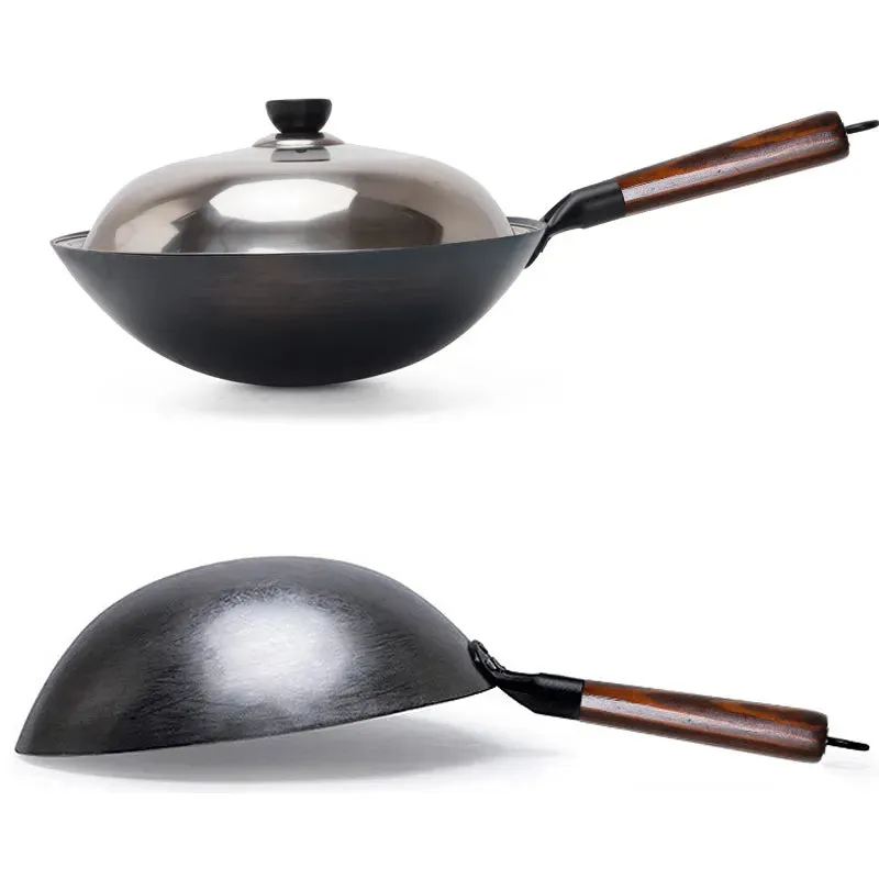 Iron Wok Hand Forging Iron Pan Wooden Handle Pure Iron No Coating Wok