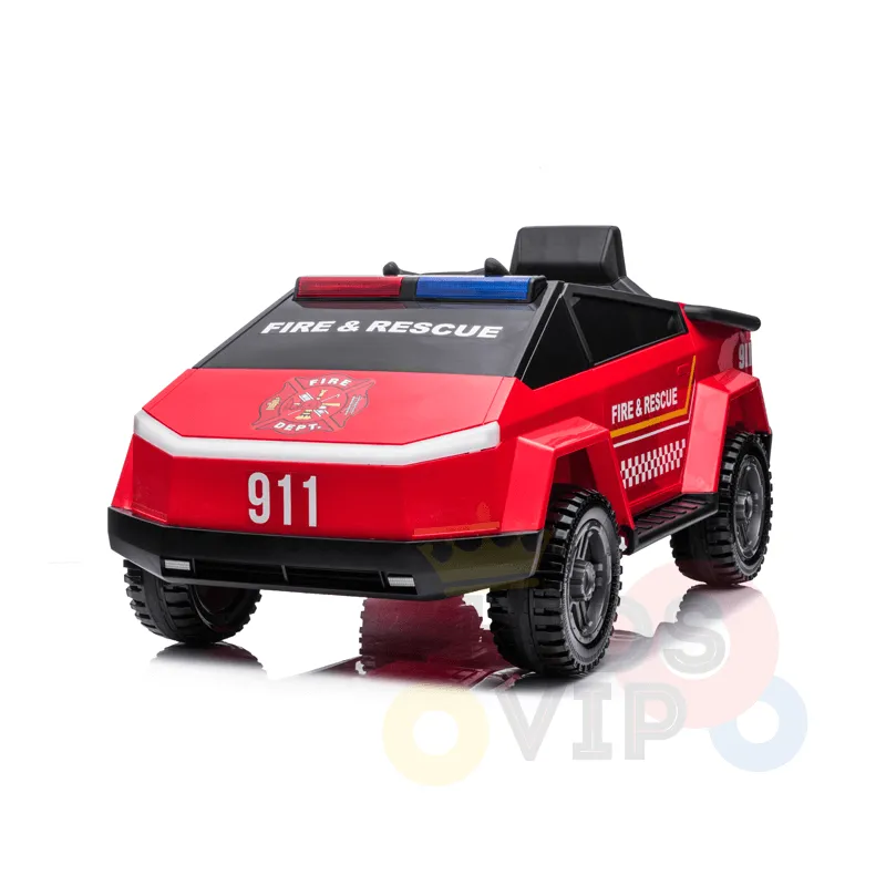 KidsVIP Kids Ride on Fire Truck 12V Battery Powered Electric 4x4 AWD Remote Control Car: Rubber Wheels, 1 Leather Seat, Emergency Siren, Music Player, Lights