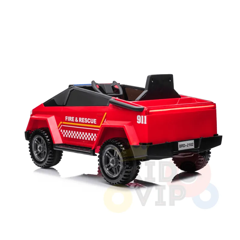 KidsVIP Kids Ride on Fire Truck 12V Battery Powered Electric 4x4 AWD Remote Control Car: Rubber Wheels, 1 Leather Seat, Emergency Siren, Music Player, Lights