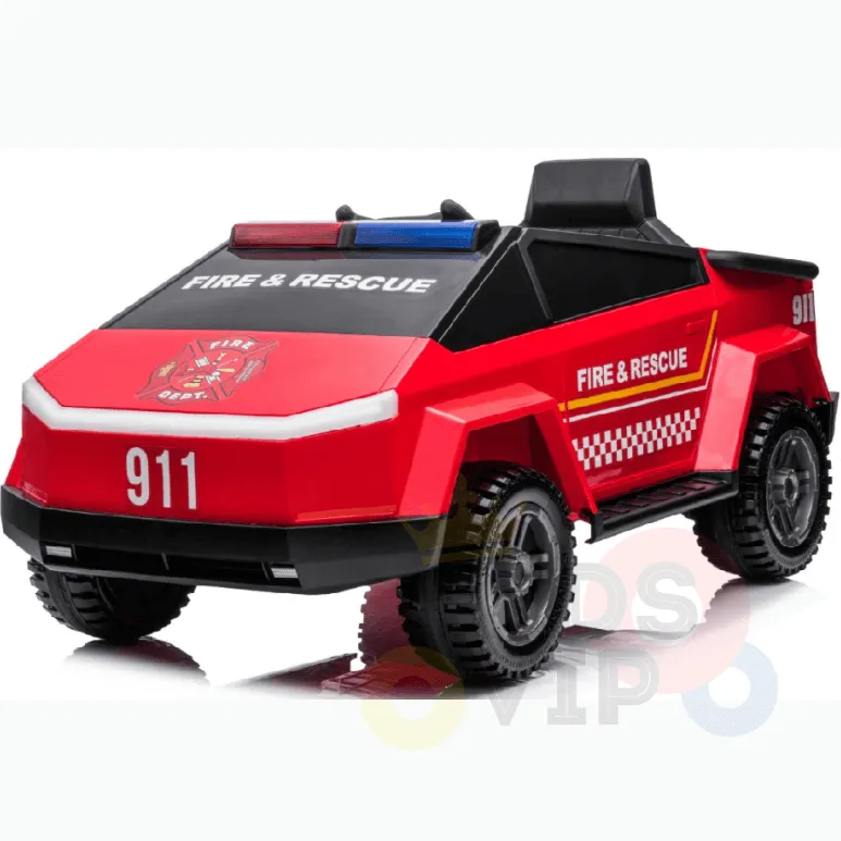 KidsVIP Kids Ride on Fire Truck 12V Battery Powered Electric 4x4 AWD Remote Control Car: Rubber Wheels, 1 Leather Seat, Emergency Siren, Music Player, Lights