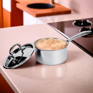 Kuber Industries Hard Anodised Non Stick Sauce Pan with Lid & Handle | Heat Resistant Gas Stove & Induction Sauce Pan for Coffee, Tea & Milk | Boiling Pot Vessel | Silver