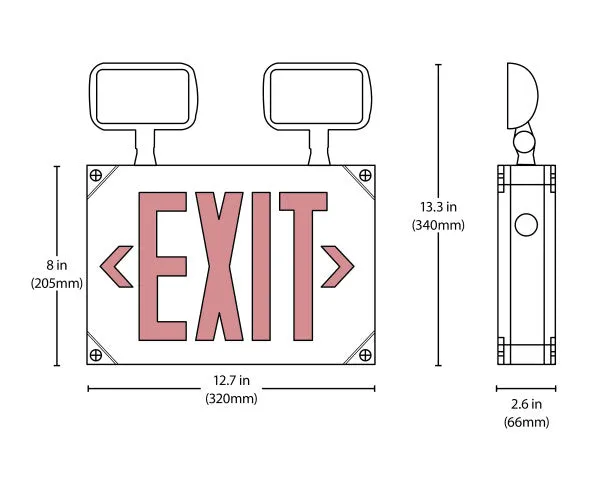 LED Wet Location Emergency Exit Sign with Adjustable Light Heads, Red Lettering