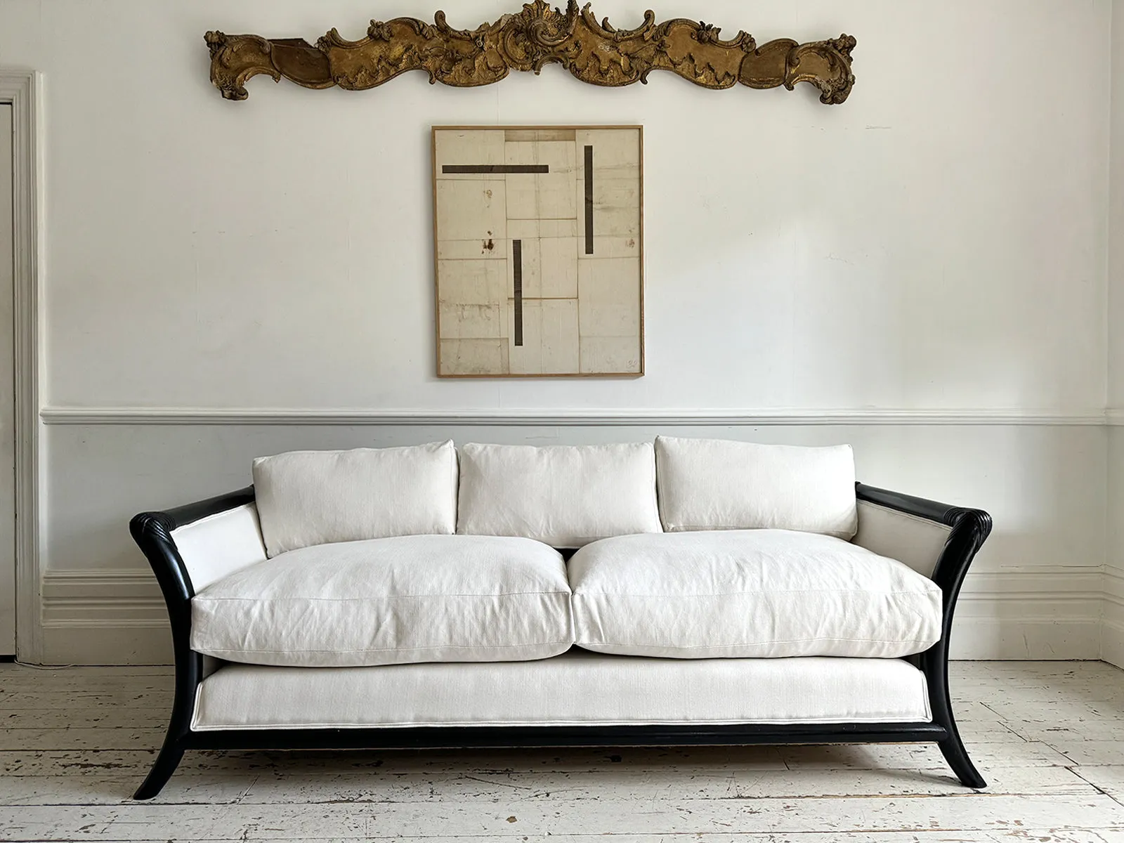 Matching Napoleon III Ebonised Sabre Legged Sofas - Three Seat