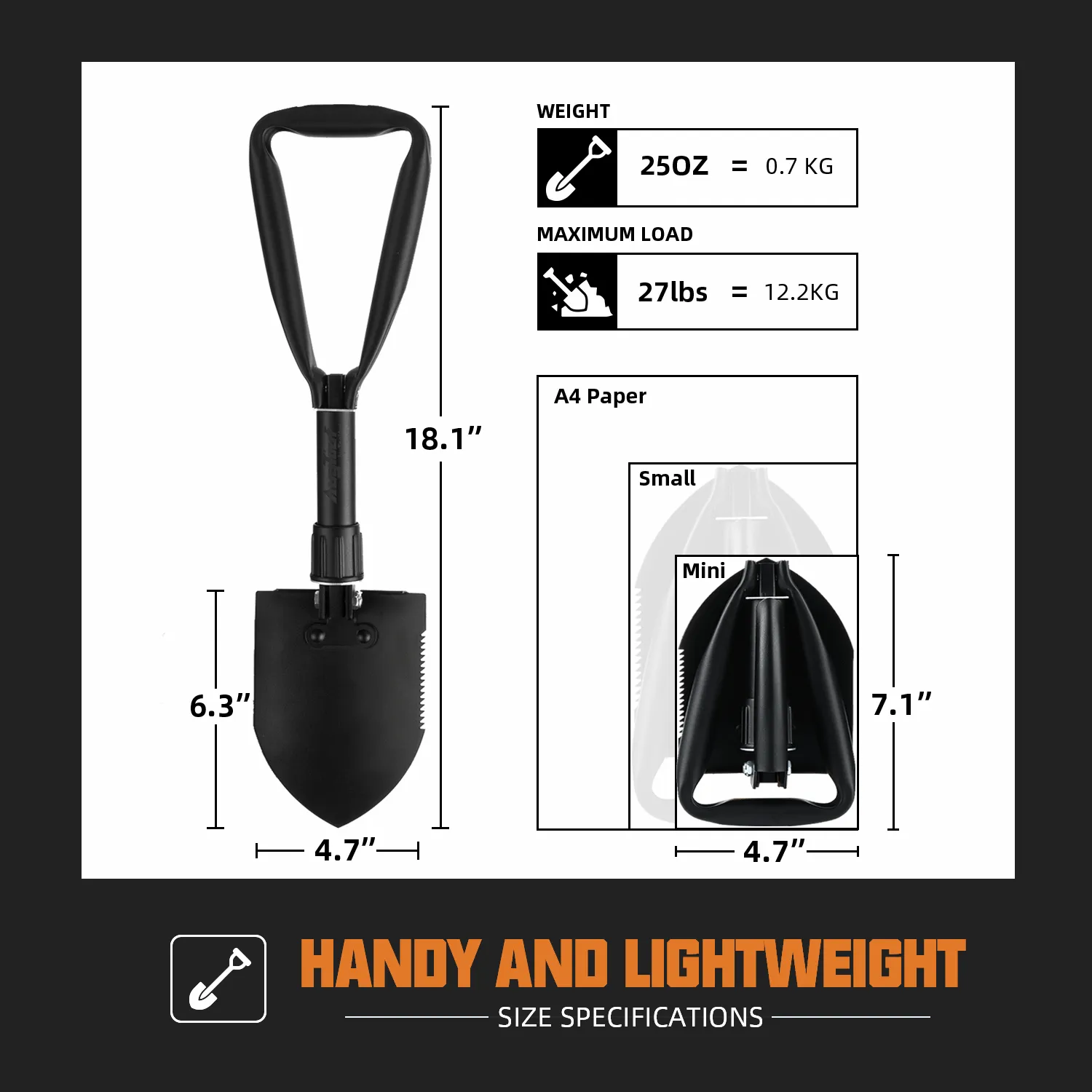 Mini Folding Camping Shovel, for Off Road, Camping, Gardening, Beach