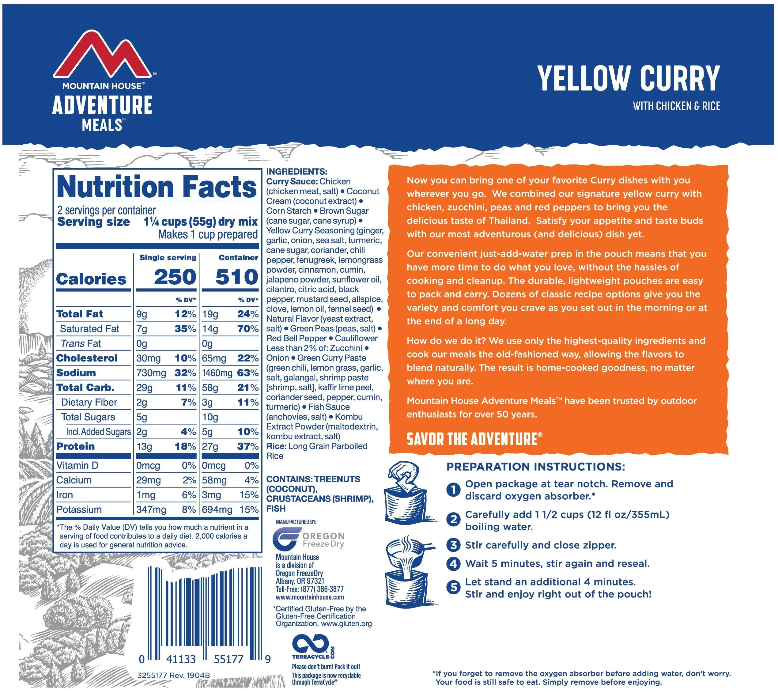 Mountain House - Yellow Curry with Chicken and Rice Pouch - 6 Pack