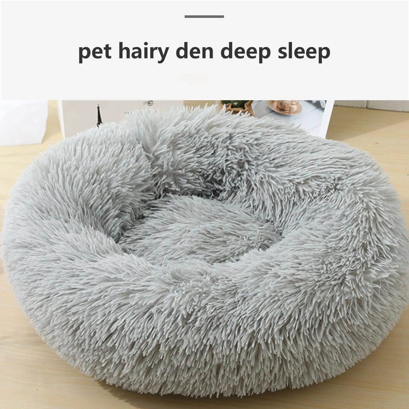 Pet Dog Bed Bedding Warm Plush Round Comfortable Dog Nest Light Grey M 70cm