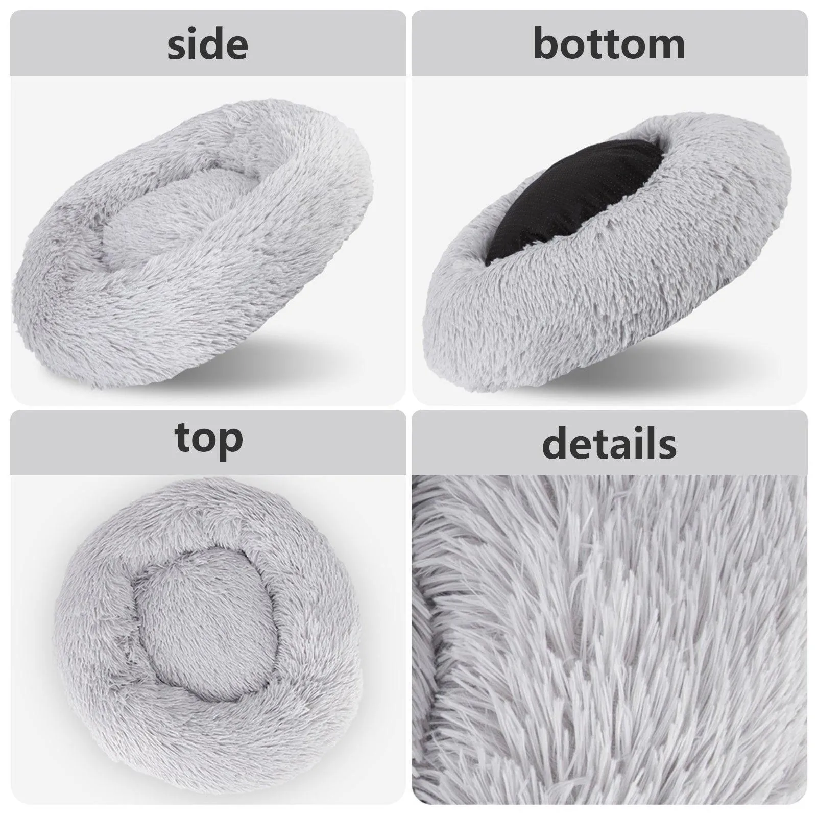 Pet Dog Bed Bedding Warm Plush Round Comfortable Dog Nest Light Grey M 70cm