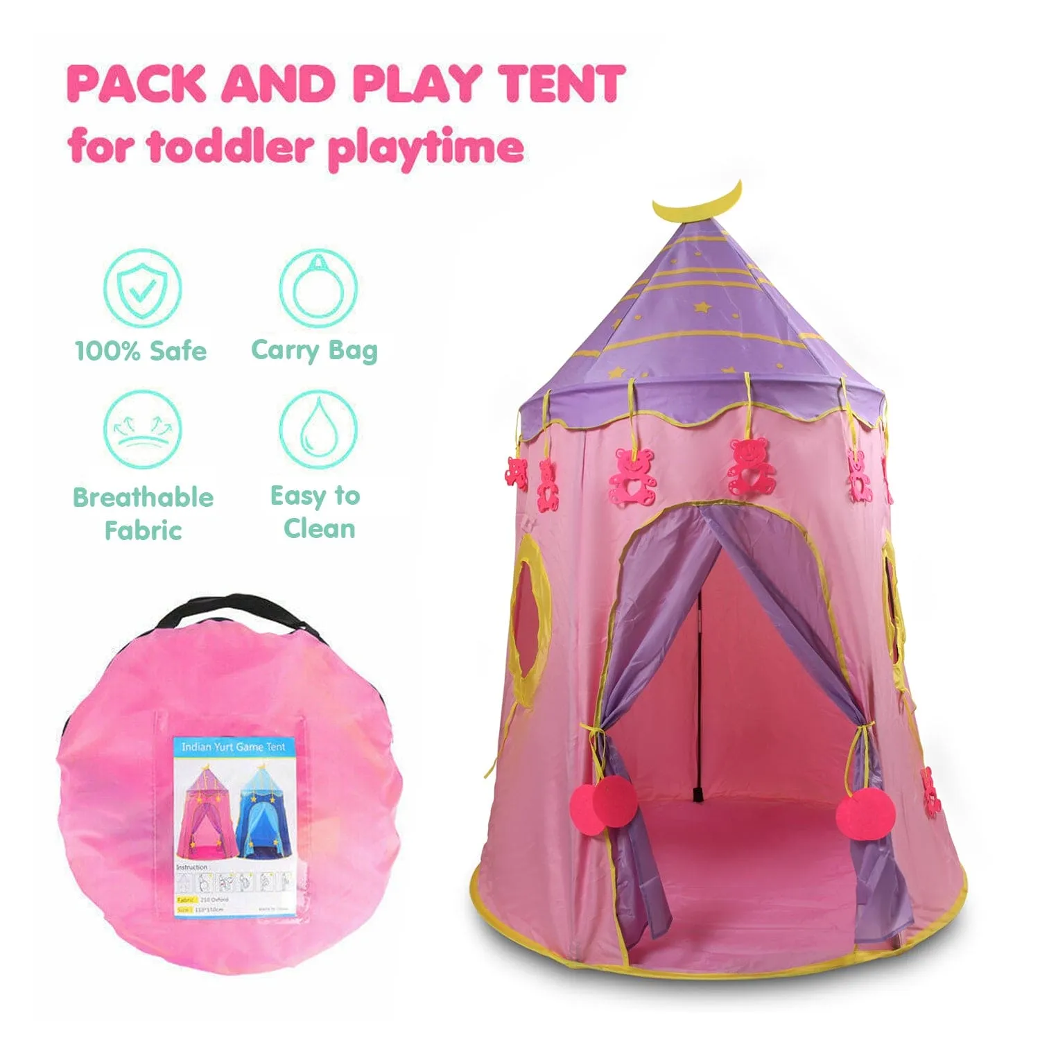 Playtime Foldable Tent House Star Teddy - Pink