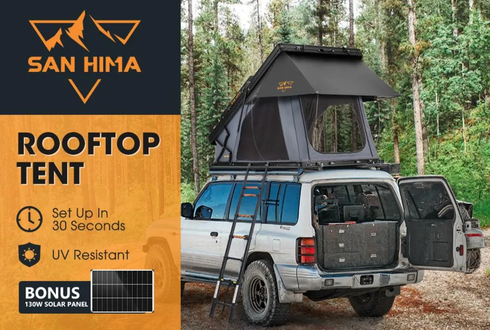 San Hima Kalbarri X Rooftop Tent Hardshell With Ladder   130W Solar Panel