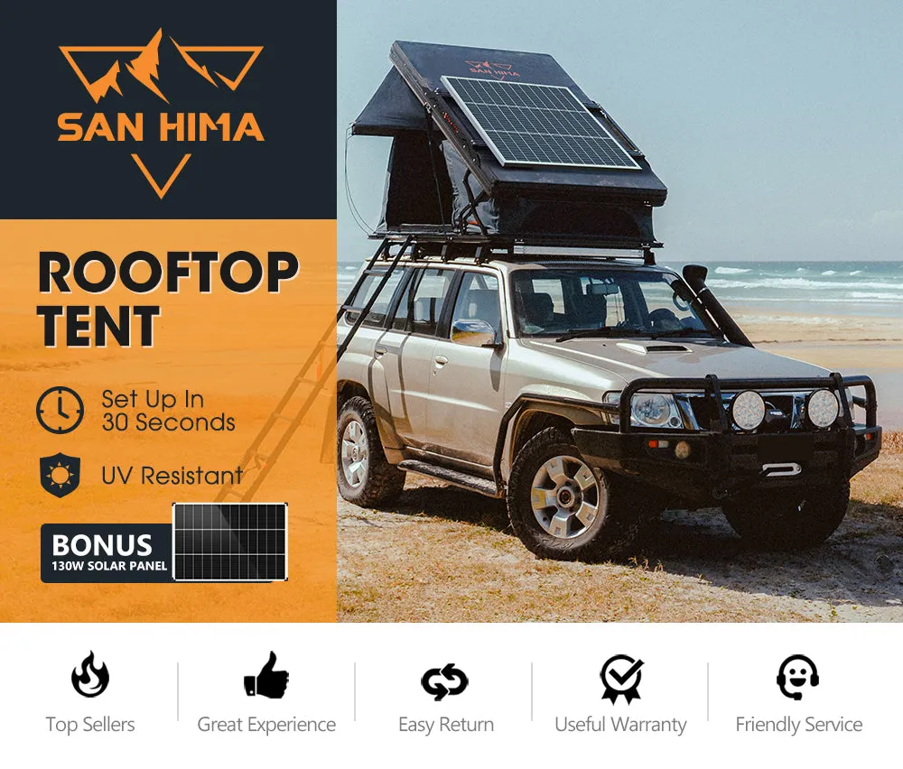 San Hima Kalbarri X Rooftop Tent Hardshell With Ladder   130W Solar Panel