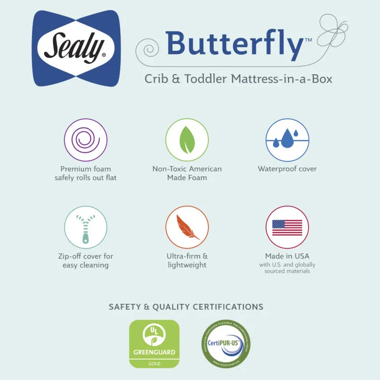 Sealy Butterfly Breathable Knit Crib and Toddler Mattress